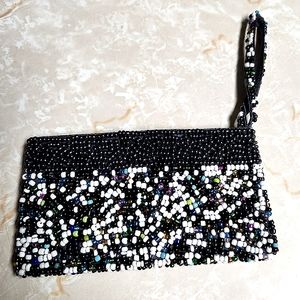 Multi Color Beaded Wristlet Evening Party Glam Bead Strap 7"x4" White Gray Black